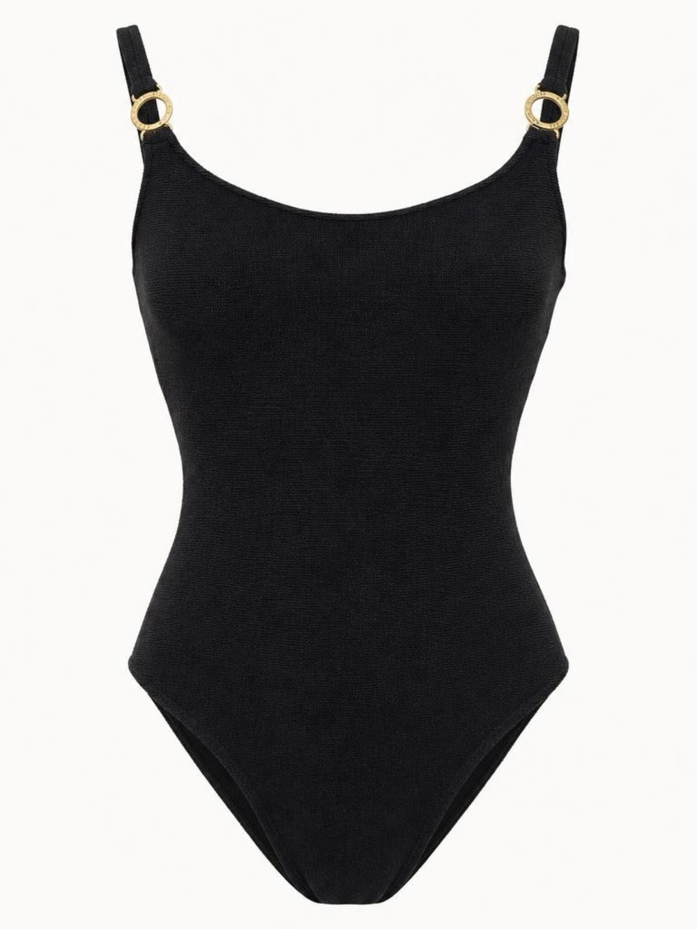 Vintage Anne Klein Gold Ring Strap Black Rayon Blend Bodysuit Size 6